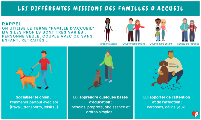 Infographie recensant les différentes missions d'une famille d'accueil.