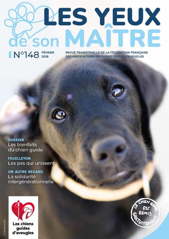 Il s'agit de la couverture de la revue Les Yeux de son Maître, numéro 148. Photo des yeux d'un chiot labrador noir.